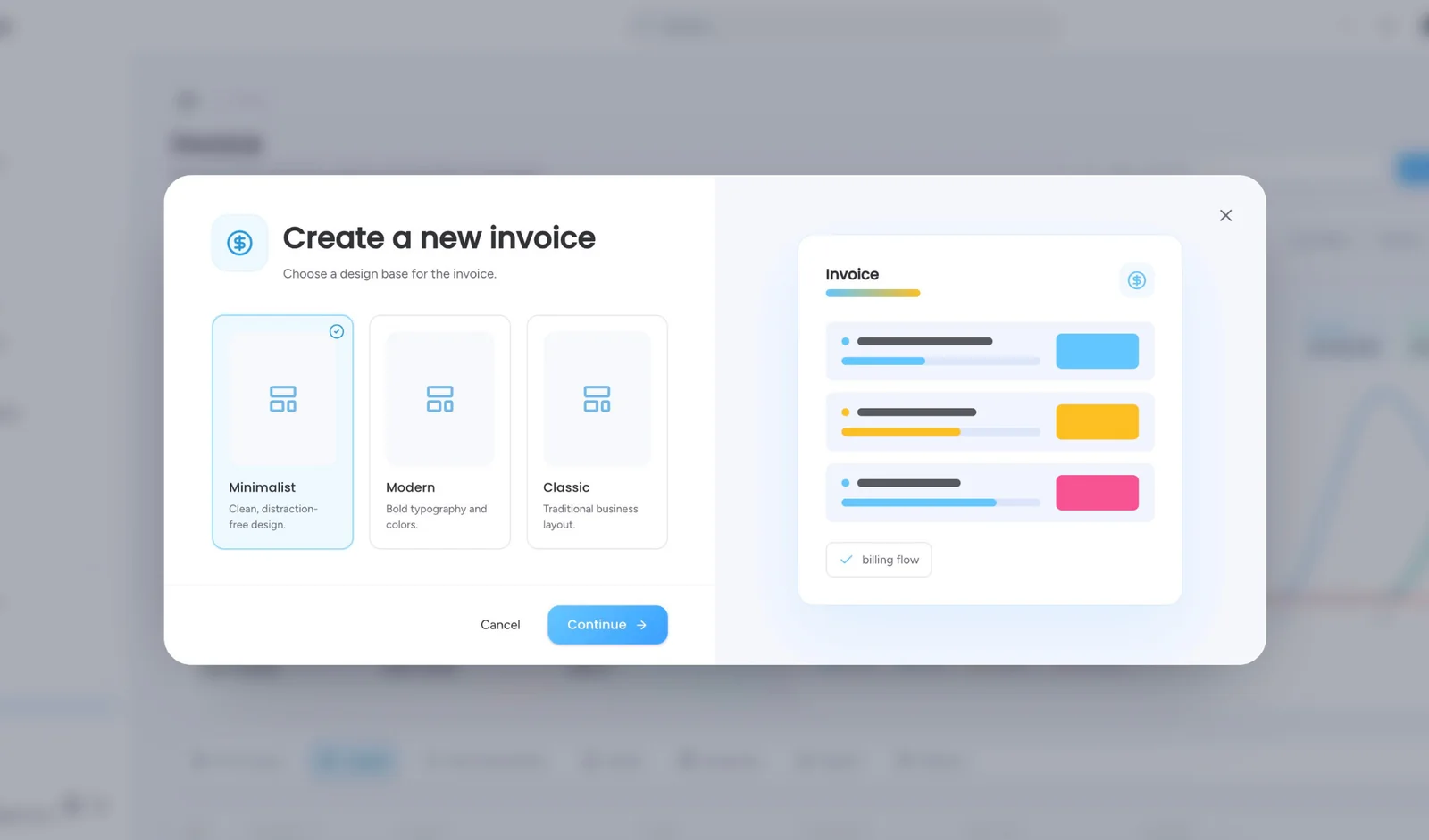 Taskeya invoice creation screen for lead-to-project-to-invoice agency workflows