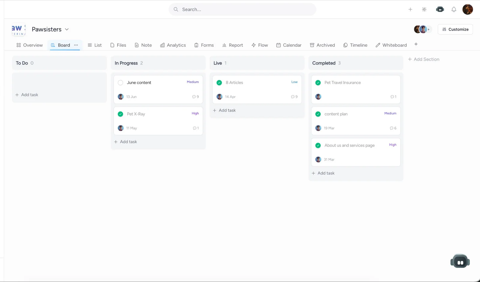 Taskeya Kanban project management board for small agencies managing client work stages