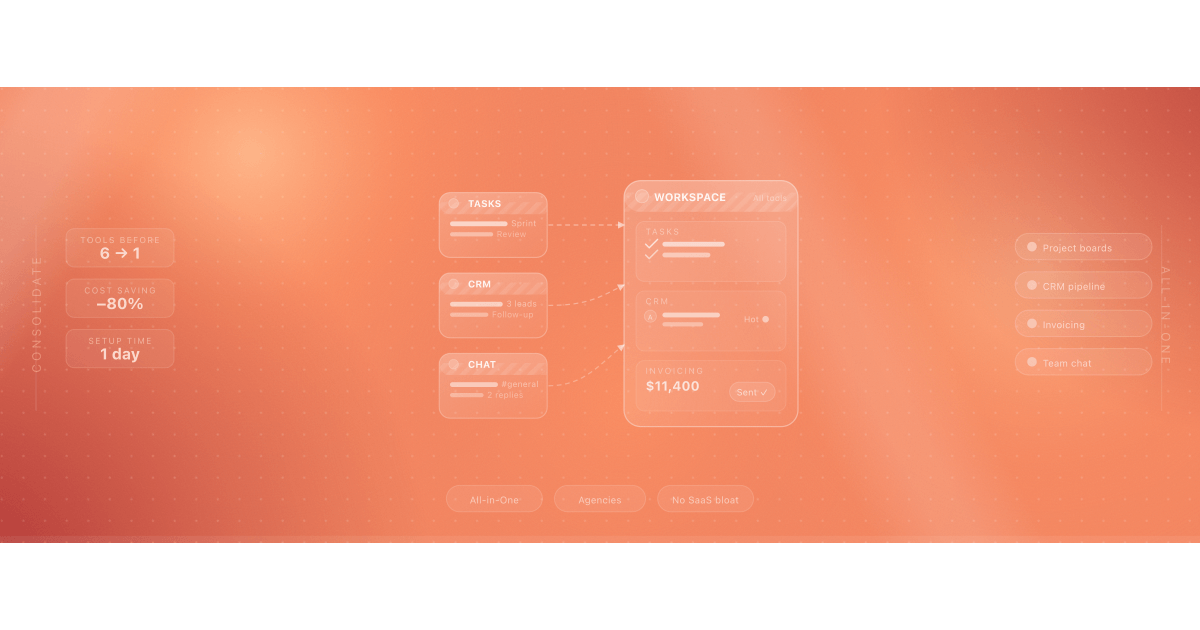 Illustration for all-in-one agency management software replacing scattered tools