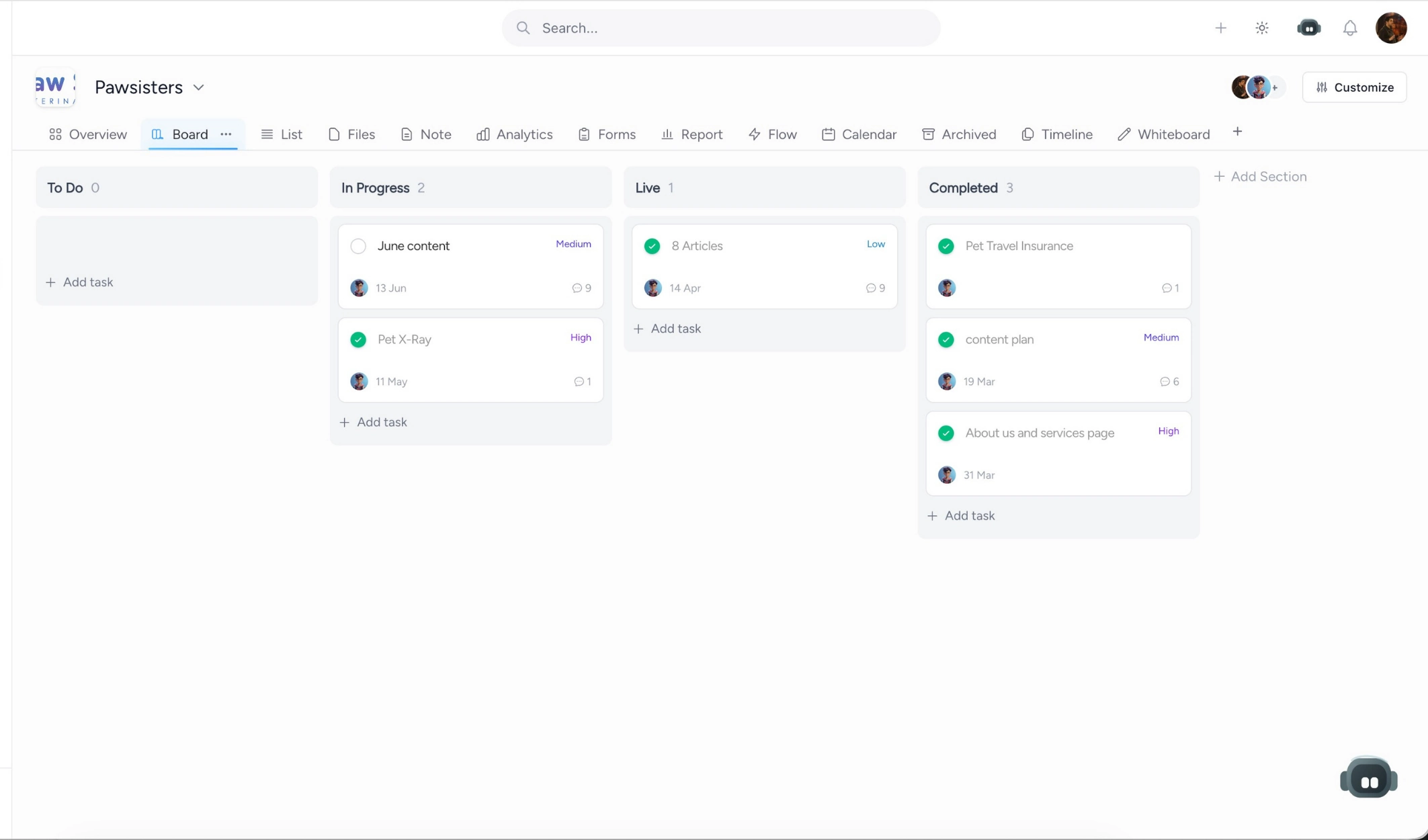 Taskeya Kanban task board showing team workflow, tasks tracking, and column views