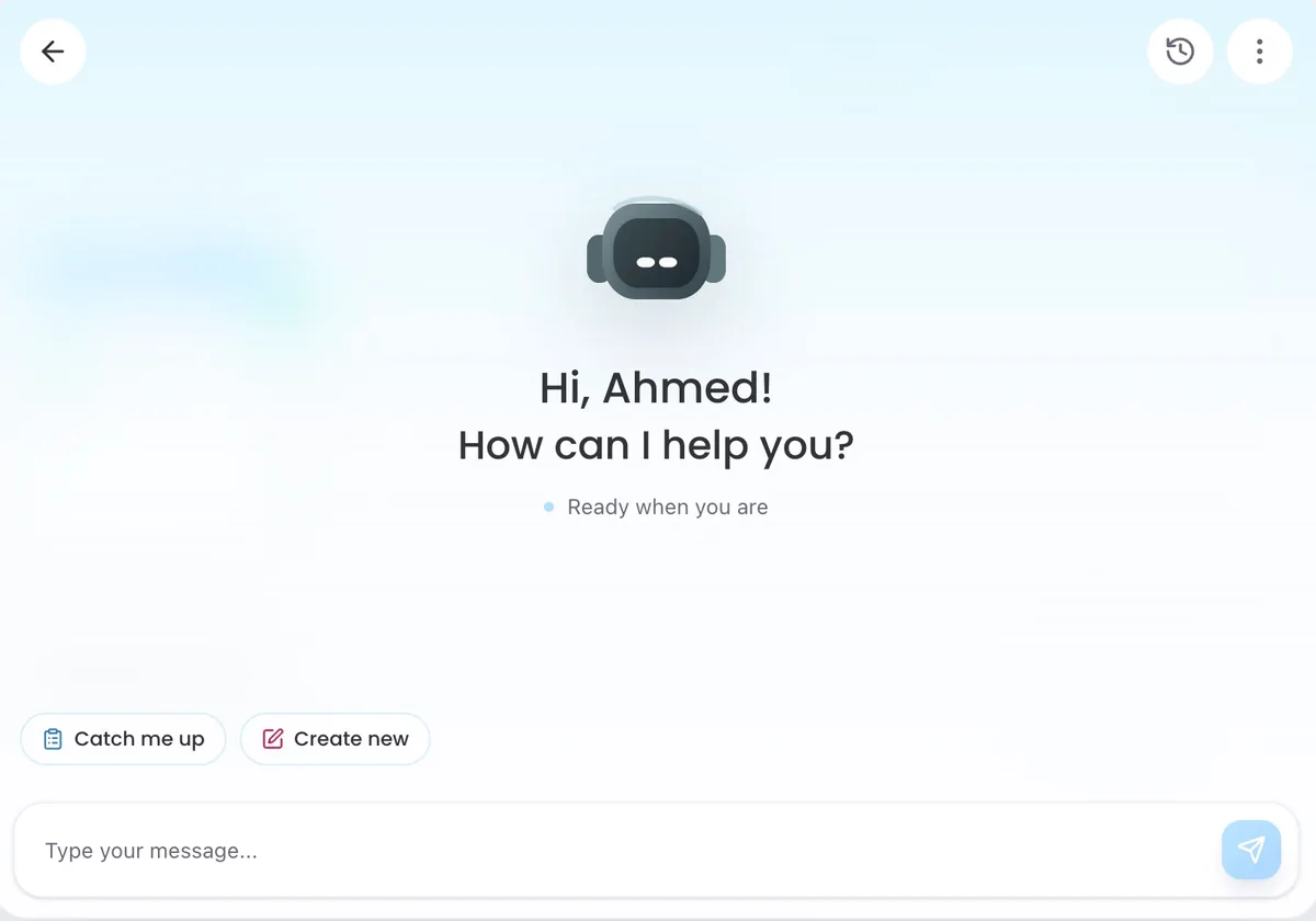Tasky AI assistant chat screen ready to help inside a Taskeya operations workspace